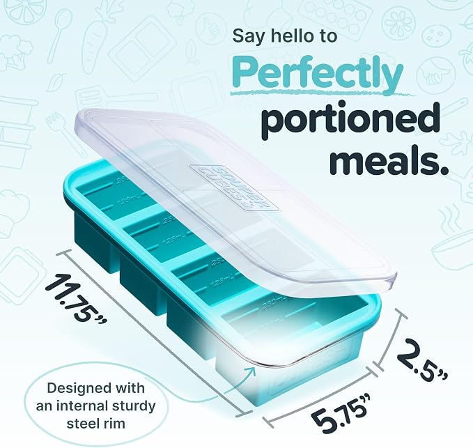 Souper Cubes 1 Cup Silicone Freezer Molds - Soup Cubes Perfect for Freezing Broth, Rice, Leftovers and More - Silicone Freezer Trays with Lids for Meal Prep - Aqua - 4-Pack