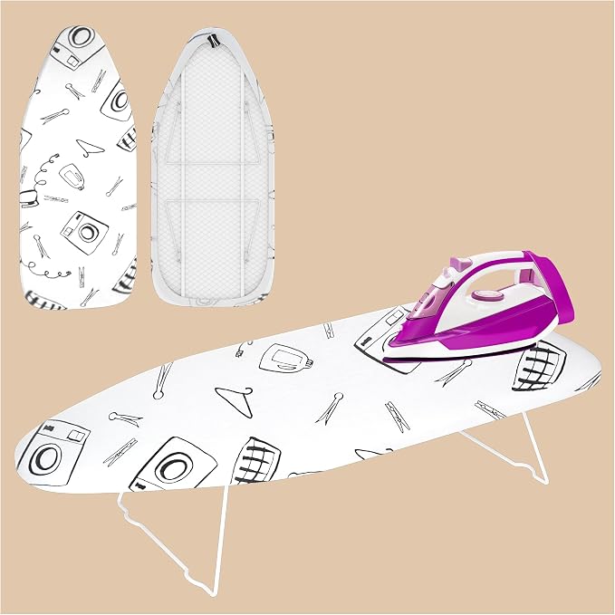 Small Ironing Board, 28"x12" Foldable Legs & Portable, 4 Layer | Tabletop Ironing Board with 4 Layer Heat Resistant Cover & Pad for Home, Apartment, Dorm, Hotel, White