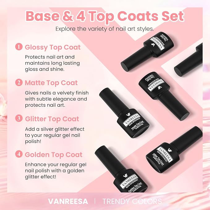 VANREESA 24Pcs Jelly Gel Nail Polish Set -Soft Nude Milky White Pink Red Brown Jelly Translucent Gel Polish Colors with Base Coat 4 Top Coats Neutral Colors All Seasons Nail Polish Set Gifts for Women
