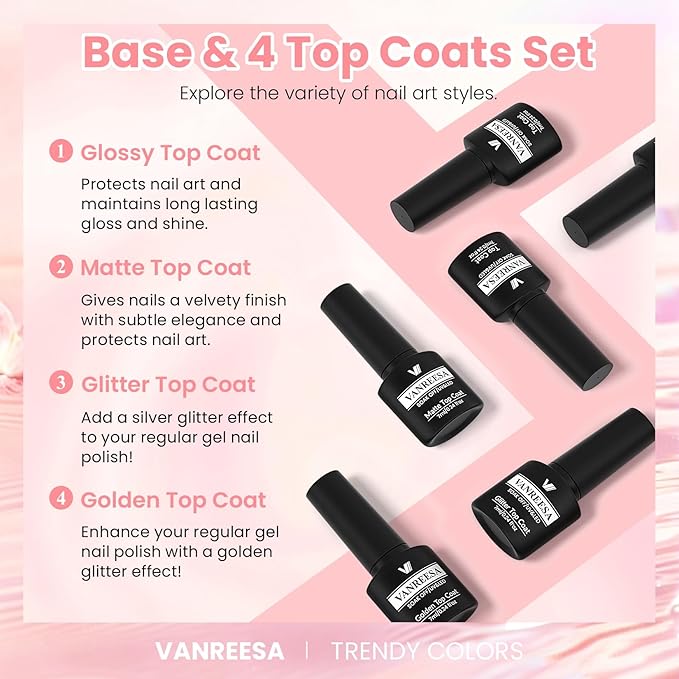VANREESA 24Pcs Jelly Gel Nail Polish Set -Soft Milky White Nude Pink Red Brown Jelly Translucent Gel Polish Colors with Base Coat 4 Top Coats Neutral Colors All Seasons Nail Polish Set Gifts for Women