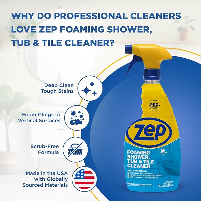 Zep Foaming Shower Tub and Tile Cleaner - 32 oz (Case of 12) ZUPFTT32 - No Scrub Formula, Breaks up Tough Buildup on Contact
