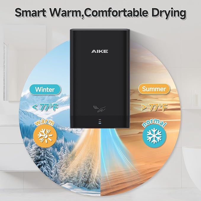 AIKE Compact Hand Dryer for Home Bathroom, Cover ABS Polycarbonate Design, 110V Black Model AK2822
