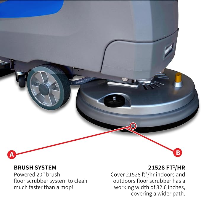 20” Auto Floor Scrubber Cleaner with Power Mop Brush Squeegee Cordless 24V Battery Powered