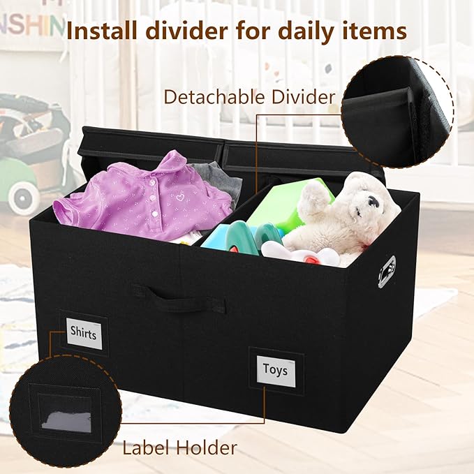 Graciadeco 75 Quarts Extra Large Decorative Storage Bins with Lids, 1 Pack Black Collapsible Storage Bins with Lids, Stackable Storage Bins Decorative Box Storage With Lid Extra Large