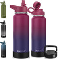 CIVAGO 40 oz Insulated Water Bottle With Straw, Stainless Steel Sports Water Flask Cup with 3 Lids (Straw, Portable Spout and Handle Lid), Double Walled Travel Thermal Canteen Mug, Dark Rainbow