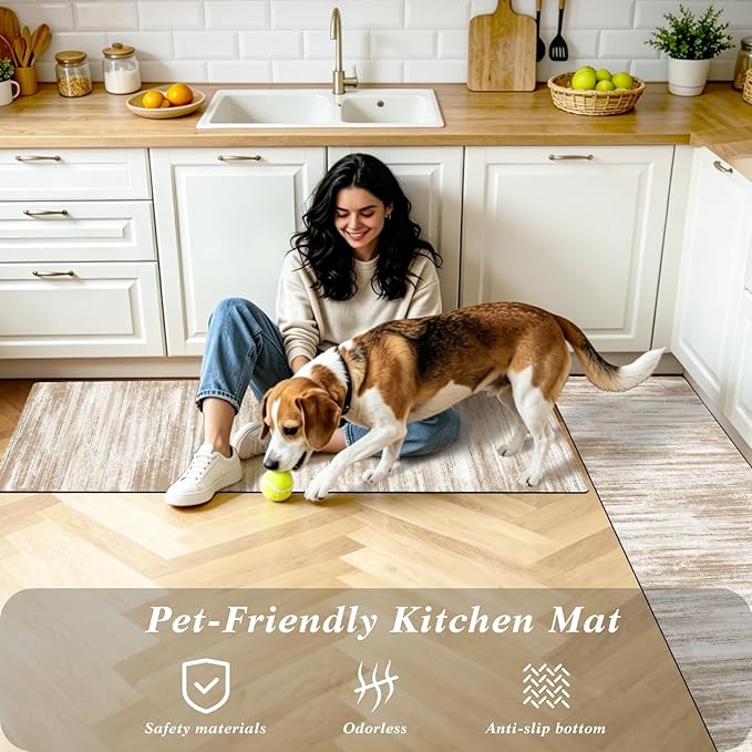 XLHOMO Kitchen Rugs Sets of 3, Non Slip Washable Kitchen Mats for Floor, Cushioned Anti-Fatigue Comfort Kitchen Mat, Rubber Backing Abstract Kitchen Floor Mat for Laundry, Desk, Sink, Office