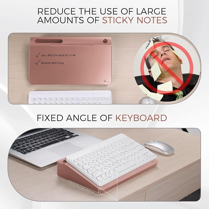 TOWON Small Compact Glass Desktop Whiteboard with Storage – 12 x 7 in Dry Erase Board for Desk, Home Office, School | Includes 5 Markers, Eraser & Holder | Space-Saving Organizer, Aesthetic Rose Gold
