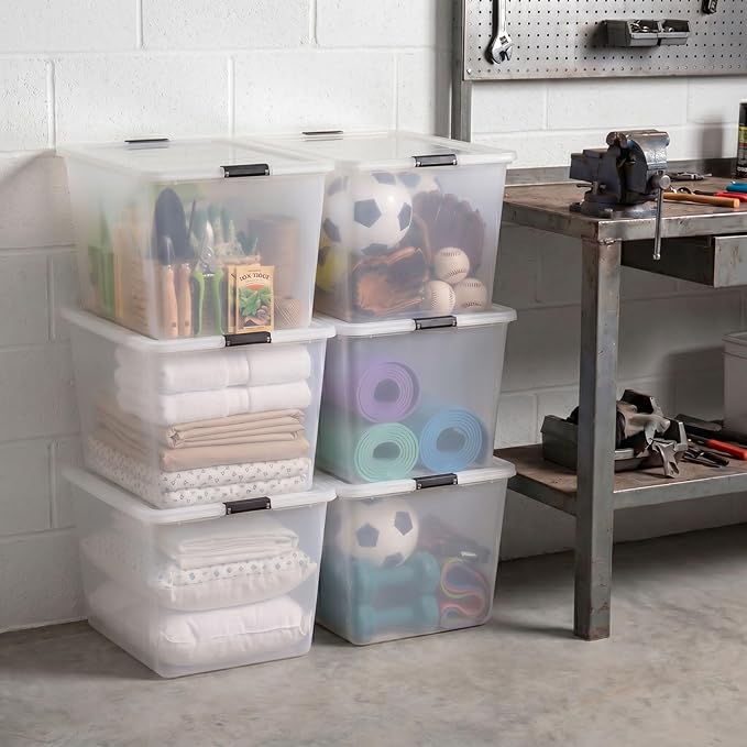 IRIS USA 6-Pack High-Capacity Clip Box with Latching Lids, 55 Quart Storage Bins, Supply Containers for Home, Office & Classroom Organization