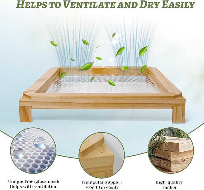 3-Layer Stackable Wooden Herb Drying Rack,Mesh Dryer Screen For Countertop | 11.8×15.74in No-Drill Drying Rack.Perfect For Herbs,And Plant Specimens.Saves Small Space, Unique Gift For Gardeners Lovers