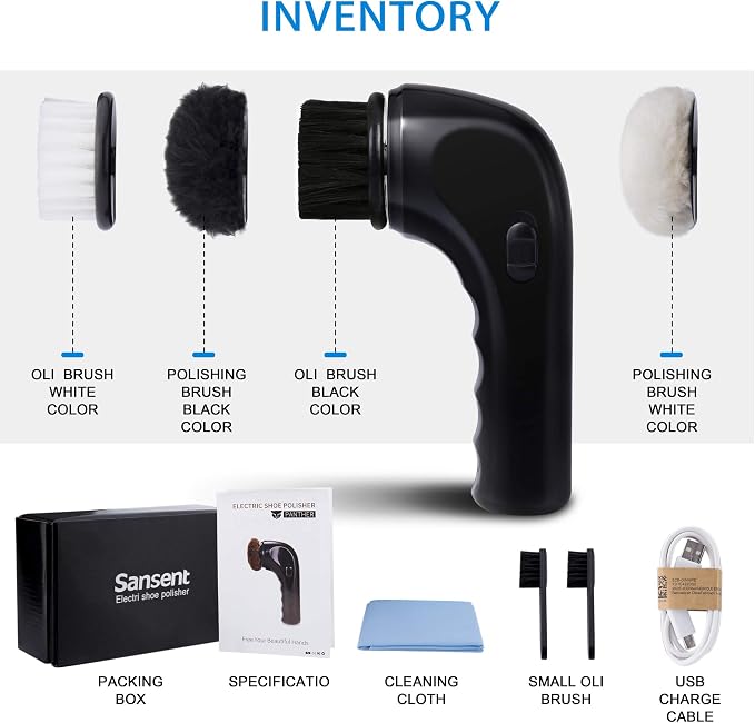 Electric Shoe Shine Kit, Power Upgrades, Sansent Electric Shoe Polisher Brush Shoe Shiner Dust Cleaner Portable Leather Care Kit for Shoes, Bags…