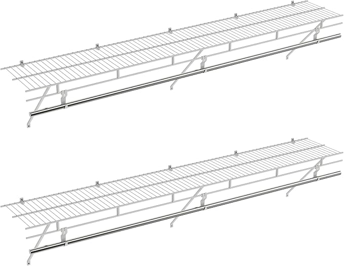COSTWAY Closet Shelves Wall Mounted, Ventilated Shelf with Hanging Rod | Metal Wire Shelving Kit, Wire Wall Shelf for Laundry Room, Bedroom, Home, Mounting Accessories Included (2, 6 ft x 12 in)