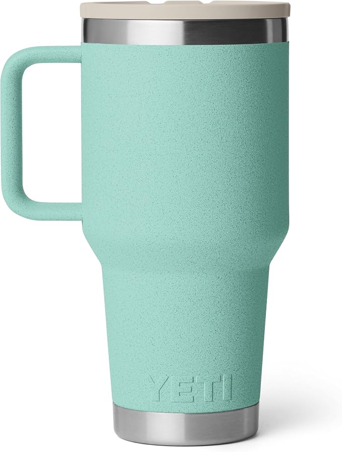 YETI Rambler 30 oz Travel Mug with Flip Straw Lid – Stainless Steel, Vacuum Insulated, Leakproof, Cup Holder Friendly, Sea Stone