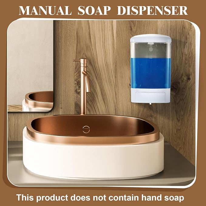 Hushee 6 Pcs Plastic Wall Mounted Soap Dispenser Commercial Manual Soap Dispenser Containers for Kitchen Shower Hotel(White,33.8 oz 1000ml)