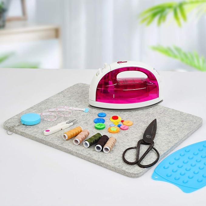 Wool Pressing Mat, 100% New Zealand Wool, 17" x 13.5" Ironing Mat | with Carrying Case, Silicone Iron Rest Pad For Quilting, Sewing and Ironing, Naturally Retains Heat for Efficient Pressing