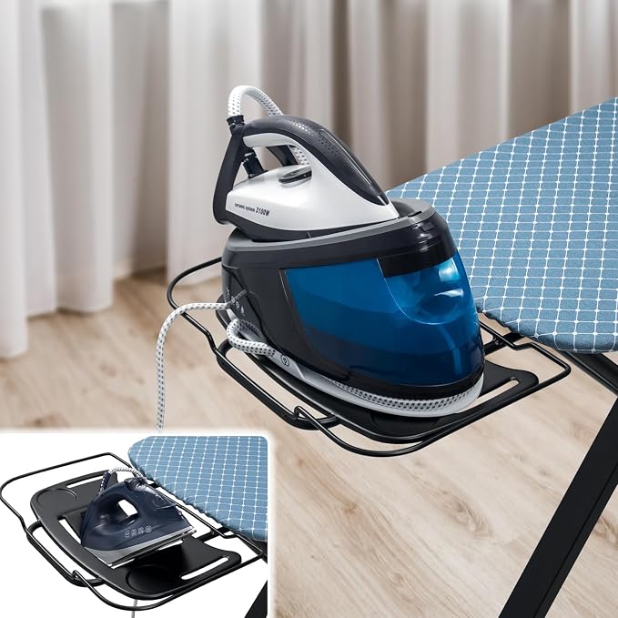 Duwee 17"x46" Ironing Board Full Size,Deluxe Ironing Board with Iron Rest | Heat Resistant Cover and Thicken Felt Pad, Adjustable Height,Heavy Sturdy Legs,Black