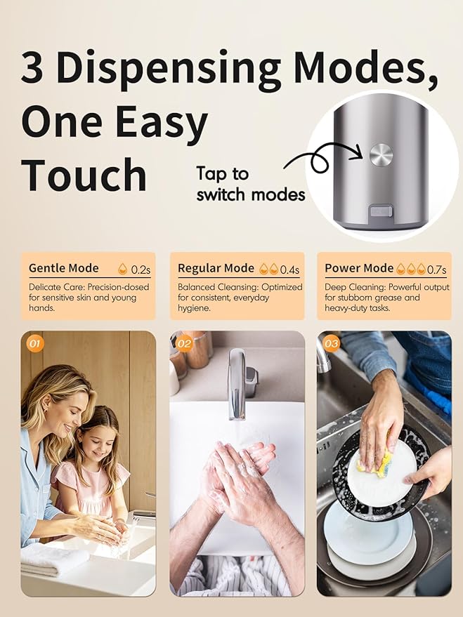 Automatic Liquid Soap Dispenser Touchless: Stainless Steel Hand Soap Dispenser Auto - Free Touch Electric Soap Dispenser Rechargeable with Sensor for Kitchen, Bathroom, Commercial (Silver)