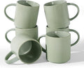 famiware Coffee Mug Set for 6, Star 16 oz Catering Mugs Cup Set with Handle for Coffee, Tea, Cocoa, Milk - Ceramic Stoneware Drinkware Set, Matte Green