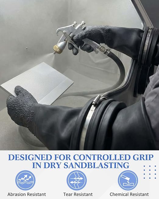 Maxcheck Heavy Duty Sandblasting Cabinet Gloves 26.8 Inch Rubber Sandblast Gloves with Non-slip Particle Grip for Blasting(Particles Style)