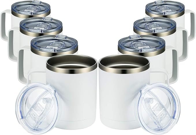 MEWAY 12oz Coffee Mug With Handle 8 Pack Bulk,Stainless Steel Insulated Travel Tumblers With Sliding Lid,Double Wall Vacuum Camping Cup for Hot & Cold Drinks Tea (White,Set of 8)
