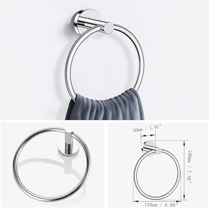 Lairuier Bathroom Hardware Set, 4-Piece Towel Holder Set Include Toilet Paper Holder,Towel Ring and 2 Towel Hooks Stainless Steel Wall Mounted Bathroom Hardware Accessories Set (Polished Chrome)