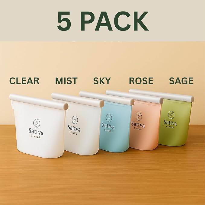 Silicone Food Storage Bags – 5 Pack (1000ml) | Reusable, BPA-Free, Leakproof | Freezer, Microwave & Dishwasher Safe | Eco-Friendly Silicone Snack & Meal Prep Bags