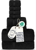 Chakir Turkish Linens Set of 8 Towel Set, 100% Cotton Luxury Turkish Towels for Bathroom, Soft Absorbent Bath Towel Set with 2 Bath Towels 2 Hand Towels 4 Washcloths, Black