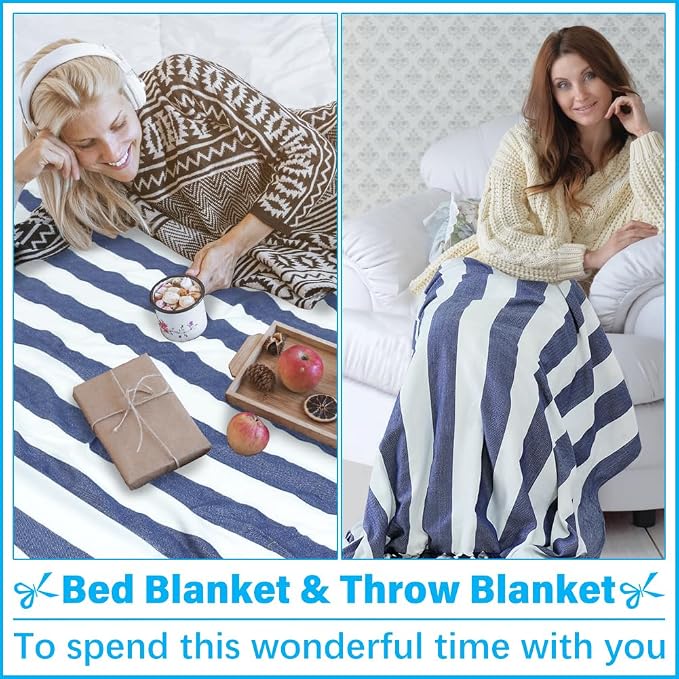Vikumond Turkish Beach Towel Blanket Oversized 88x82 Inch Quick Dry Blue | Lightweight Compact Portable Sand Free Absorbent Boho Woven Throw for Pool Swimming Picnic Camping Cruise Outdoor Essentials