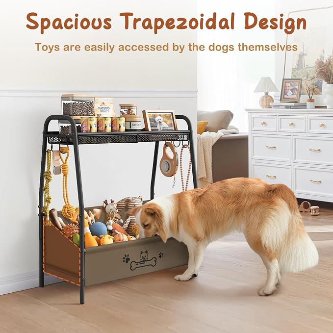Lomivra Large Dog Toy Basket (23.6"x11.2"x9.7"), Dogs Toy Bin with Storage Organizer, Trapezoid Toy Box for Dog Stuff Accessories, Pet Toy Storage Holder Chest for Cat Dogs Essential Supplies（Brown）