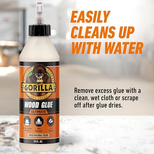 Gorilla Ultimate Waterproof Wood Glue, Natural Color, 18 oz (Pack of 1) – For Wood Working Projects and Repairs, Indoor & Outdoor