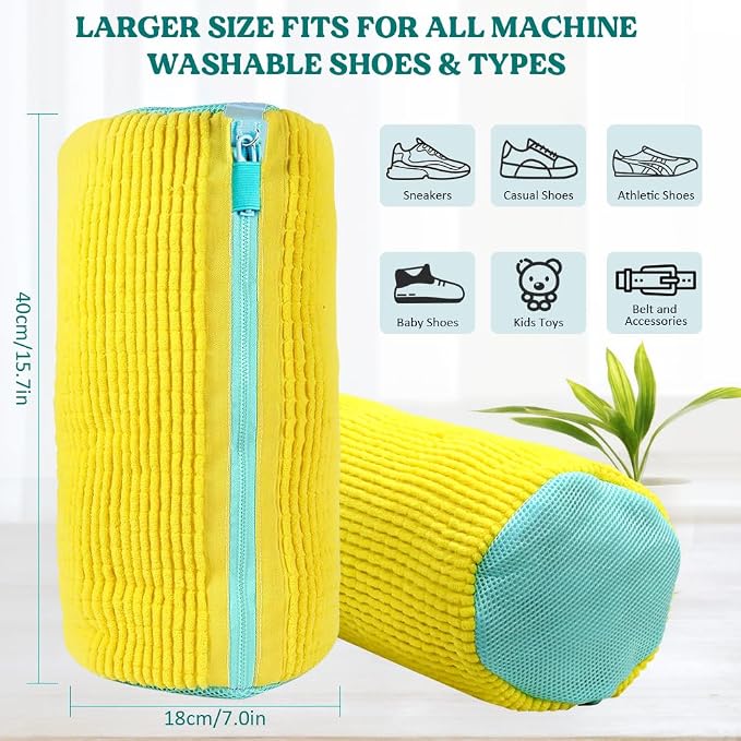 Shoe Washing Machine Bag 2 Pack, 360°Deep Clean Durable Shoes Laundry Bag for Washer and Dryer, Reusable Shoe Cleaner Bags, Sneaker Washing Machine Bag, Yellow