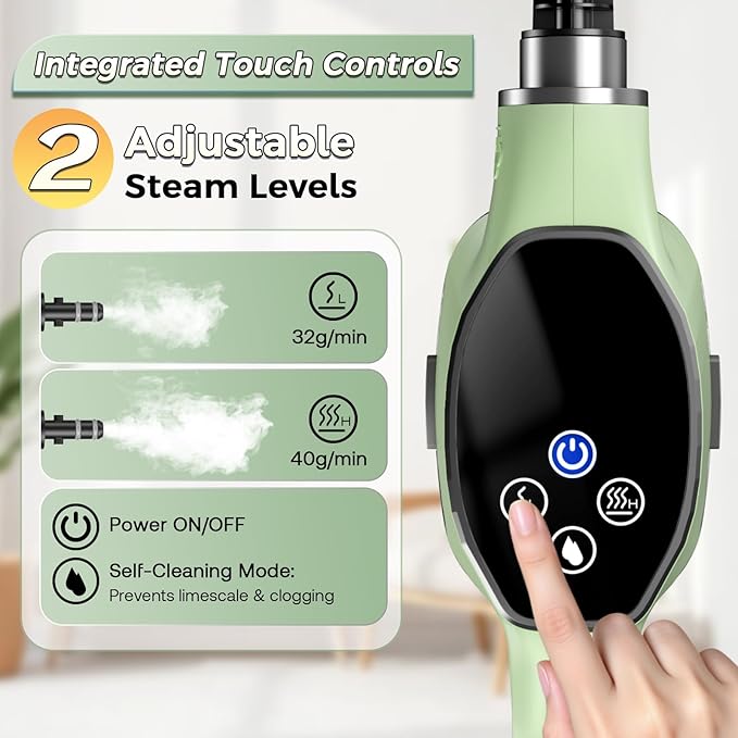 Handheld Steam Cleaner, Portable Steamer for Cleaning with 18PCS Accessories, 12s Fast Heating, Pressurized Steam Cleaner for Home, Kitchen, Bathroom, Car Detailing, Window, and Clothes, Green