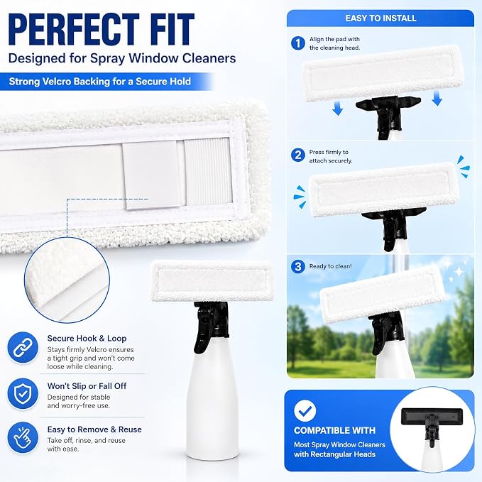 Microfiber Window Cleaning Refill Replacement - 4 Pack Reusable Pads, Compatible with Window Vacuum Squeegee Cordless, Multi-Purpose Scrubbing Tool Refill for Window Glass Cleaning Tools (White Cloth)