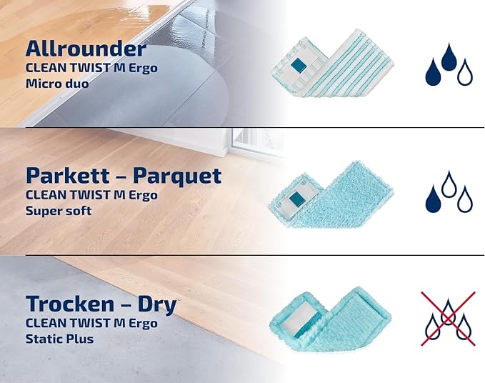 Leifheit Clean Twist M Ergo Mop and Bucket Set, Mop 33 cm Wide, Moisture Controlled Spin, Faster Cleaning Spin mop, Easy-Steer Micro Fibre Head with 360° Joint, Twist Mop
