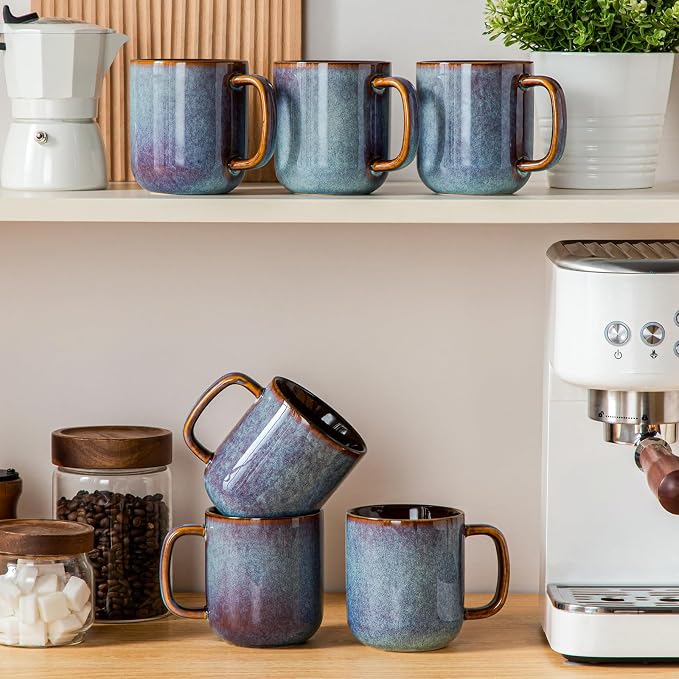 vancasso 16 oz Coffee Mugs Set of 6, Large Ceramic Mug with Handle, Unique Glaze Coffee Cups for Latte, Cappuccino & Hot Cocoa, Dishwasher & Microwave Safe, Blue, Series ONION
