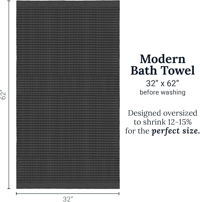GILDEN TREE Waffle Towels for Bathroom Luxury 100% Cotton Bath Towels, Quick Dry Towel, Thin Super Absorbent Lint Free Shower Towels, Bath Towels Set of 2, Modern Style (Faded Black)