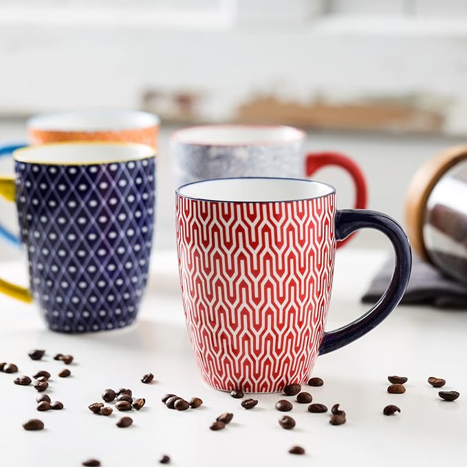 Selamica 16 oz Porcelain Coffee Mugs Set of 6, Coffee Cups Ceramic With Handle, Dishwasher, Oven, Microwave Safe, Assorted Colors