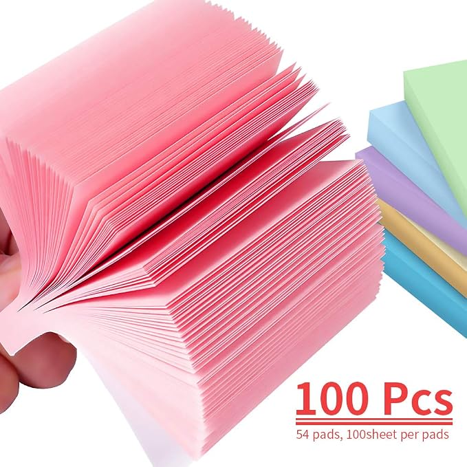 MyLifeUNIT Sticky Notes 3x3, Bulk Pack 54 Note Pads 5400 Sheets for Daily Reminder, Self-Stick Notes with 6 Assorted Colors
