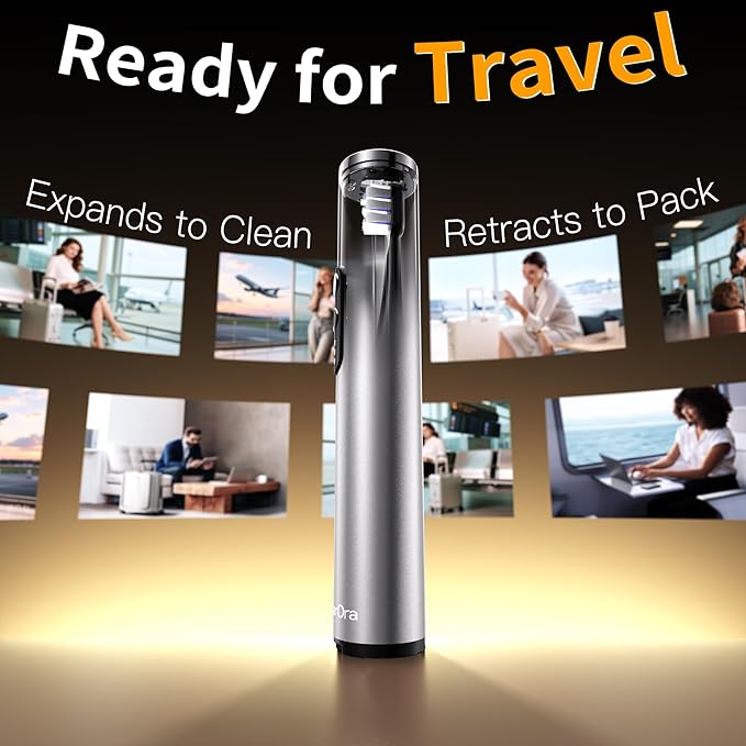 M23 Travel Electric Toothbrush for Adults, Retractable Portable Sonic Toothbrush, Aluminum Body, 30-Day Battery, Universal USB-C Charging, IPX7 Waterproof, Compact Travel Size Toothbrush