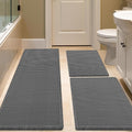 IM HOME Waffle Bath Mat Set 3 Piece Grey,Woven Modern Bath Rug Mats, Absorbent Non Slip Bath Floor Mat, Soft Washable Boho Bath Rugs with Tassels for Bathroom, Bedroom, Kitchen,Tub