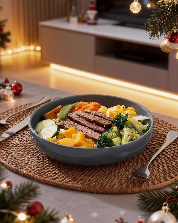 famiware Milkyway 33 oz Bowl Set, Pasta Bowls Set of 6, Salad Bowls Perfect for Your Friend for Housewarming, Thanksgiving, Christmas, Dark Gray