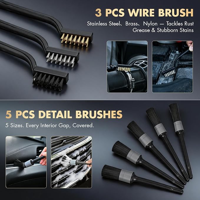 VCANENERGY 29PCS Car Cleaning Kit Interior Detailing for Men Women（Grey） | 17000PA High Power Handheld Cordless Car Vacuum Rechargeable, Detailing Brush Set, Windshield Cleaner Tool, Tire Brush
