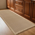 IM HOME Waffle Bath Mat Beige 4'x2', Boho Woven Modern Bath Mat Rugs, Absorbent Non Slip Bathroom Rugs, Soft Washable Bath Rugs with Tassels for Bathroom, Bedroom, Kitchen, Shower, Tub