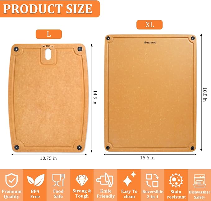 Large Cutting Boards for Kitchen Dishwasher - 2PC Cutting Board Set Double-Sided with Non-Slip Feet and Juice Groove Composite Chopping Board for Kitchen Knife Friendly XL(18.8")+L(14.5")