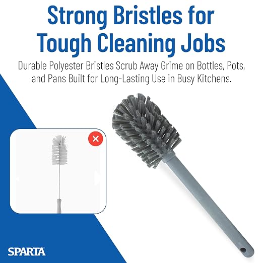 SPARTA Large Water Bottle Brush Ideal for Wide-Mouth Jars, Bottles and Tumblers, Dishwashing Tool with Handle for Home and Commercial Kitchens, Plastic, 12 Inches, Gray, (Pack of 6)