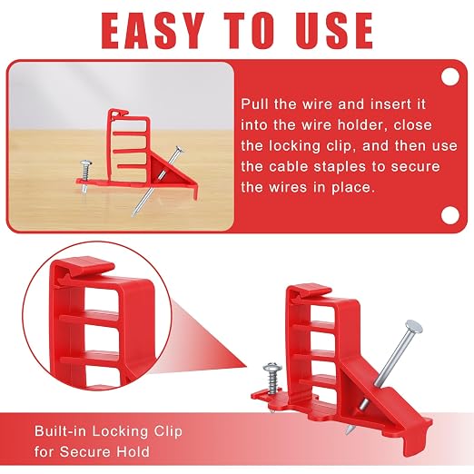 200 Pcs Multi-Cable Staple, Cable Stackers Electrical Wire Stackers, Secures Cable Staples Clips with Steel Nails Suitable Most Cables (Red)
