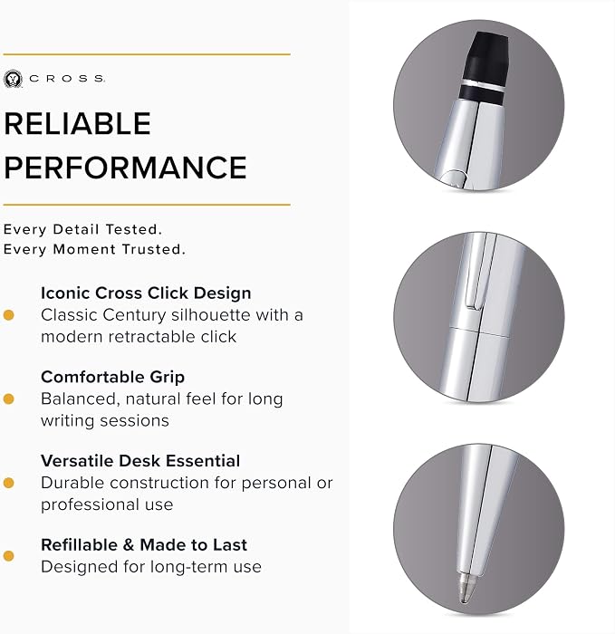 Cross Click Chrome Ballpoint Pen - High-End Writing Tool for Versatile Use - Smooth Writing & Journaling - Elegant Accessory - Long-Lasting - Black Ink - Includes Gift Box