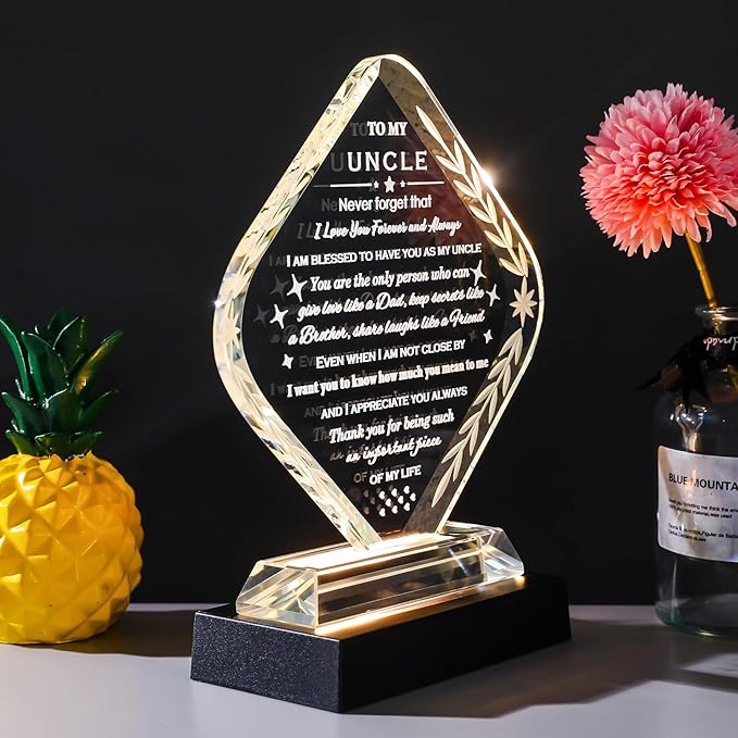 Uncle Gifts with Light Base Meaningful Crystal Gifts for Uncle from Niece Nephew on Fathers Day Christmas Thanksgiving Day Birthday Presents Idea for Uncle Best Uncle Ever Gifts