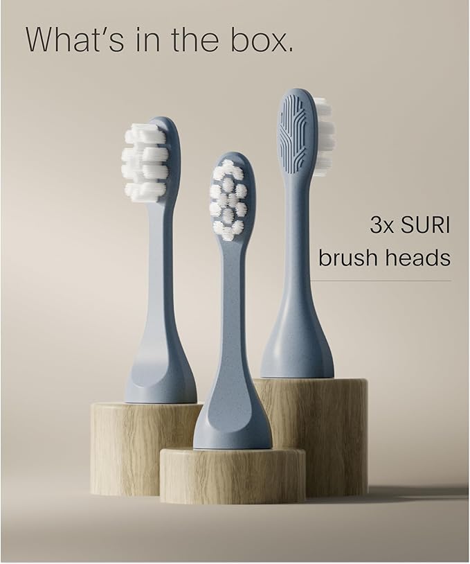 SURI Recyclable Plant-Based, Electric Toothbrush Heads - Long Lasting Replacement Heads | Compatible Only Sonic Electric Toothbrush - Sea Mist, Pack of 3
