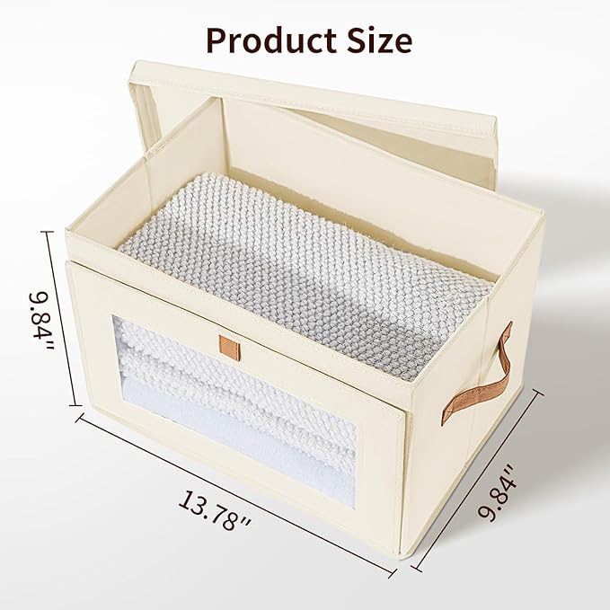 DIMJ Storage Bins with Lids - 5 Pack Large Fabric Closet Organizer with Window & Handles, Collapsible Decorative Storage Boxes for Shelves Under Bed, Books Clothes Blankets Sweaters Organization