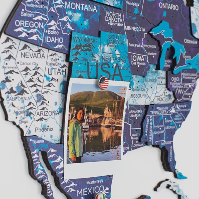 ENJOY THE WOOD Colored World Map Wood Wall Art - 3D Wall Art Home Decor - Wooden Travel Map Housewarming Gift Idea - World Map Decorations for Home (Ocean, M)
